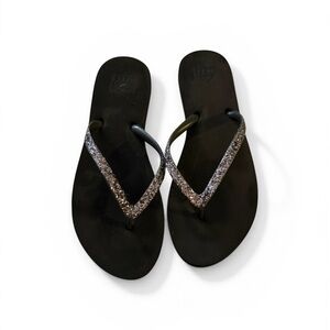 Reef Flip Flop Black Glitter Strap Sandals - Women size 8